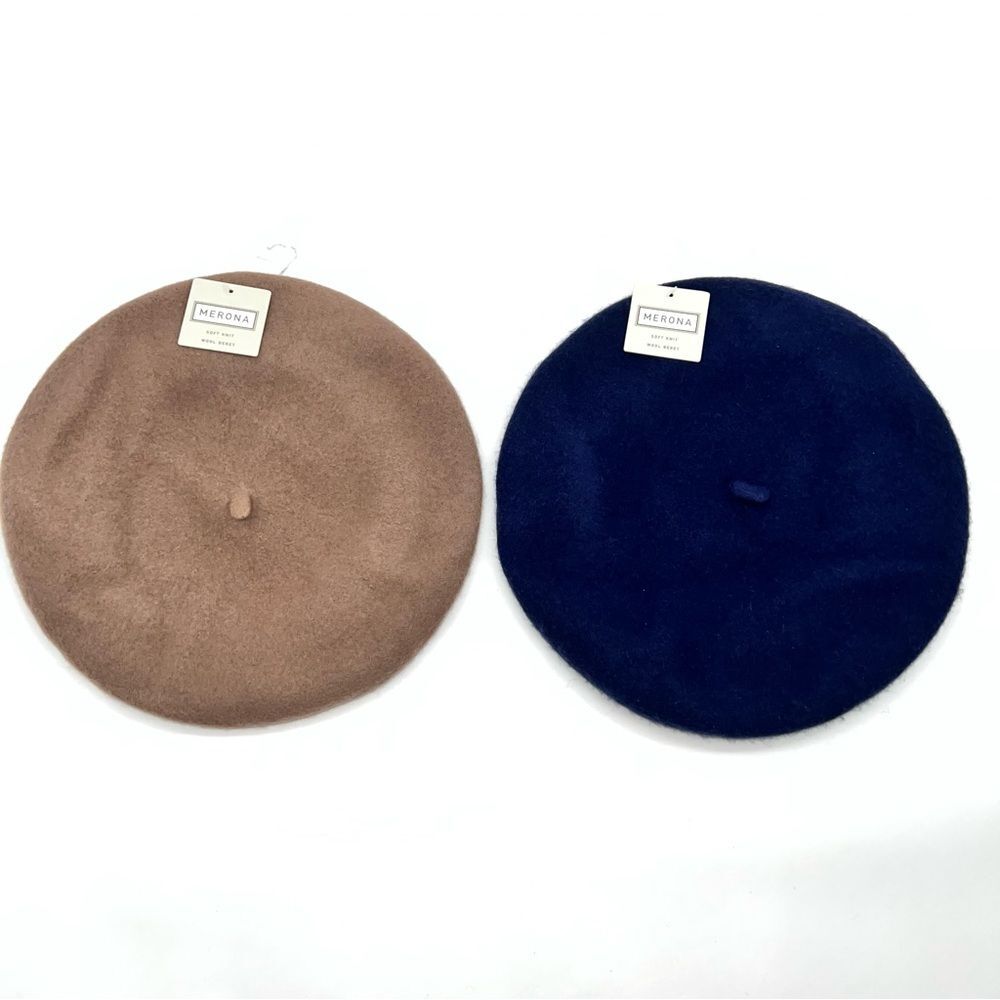 Merona 100% Woolight Brown and Navy Blue Beret Duo